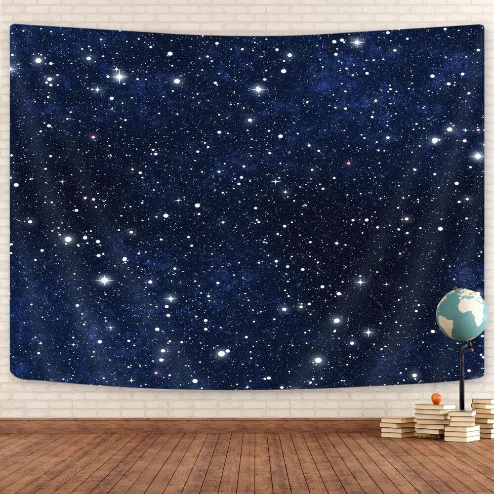Outer Space Galaxy Tapestry, Dark Blue Starry Night Sky Stars Moon Ceiling Tapes